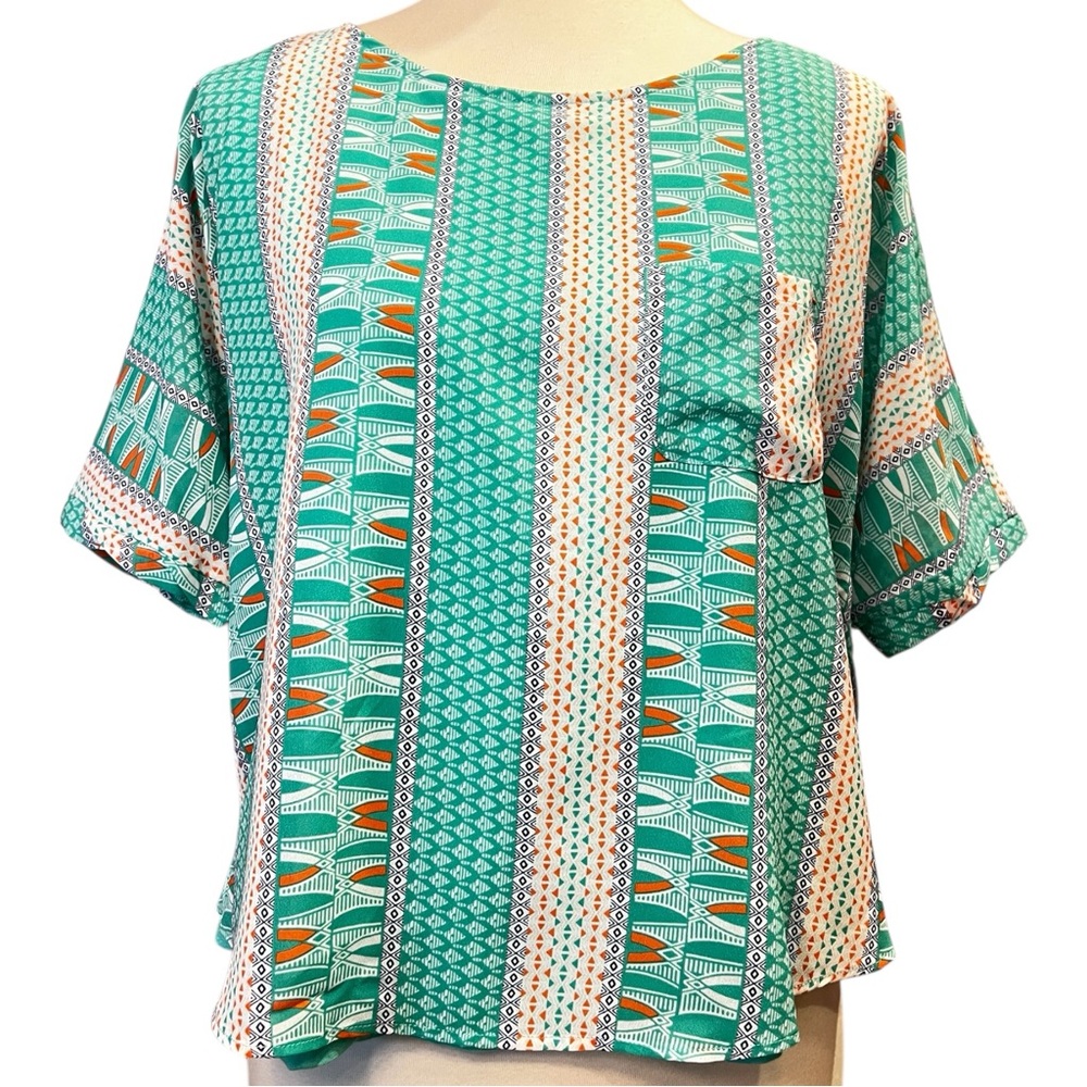 Anthropologie Meadow Rue ZANE Green Layered Patterned Top Size Medium